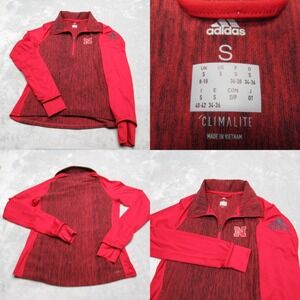 Nebraska Huskers Shirt Women Small Adidas Red ClimaLite Thumb Holes 1/2 Zip Hike